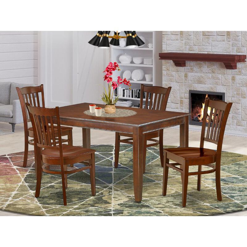 East West Furniture Dining Room Set Mahogany, DUGR5-MAH-W
