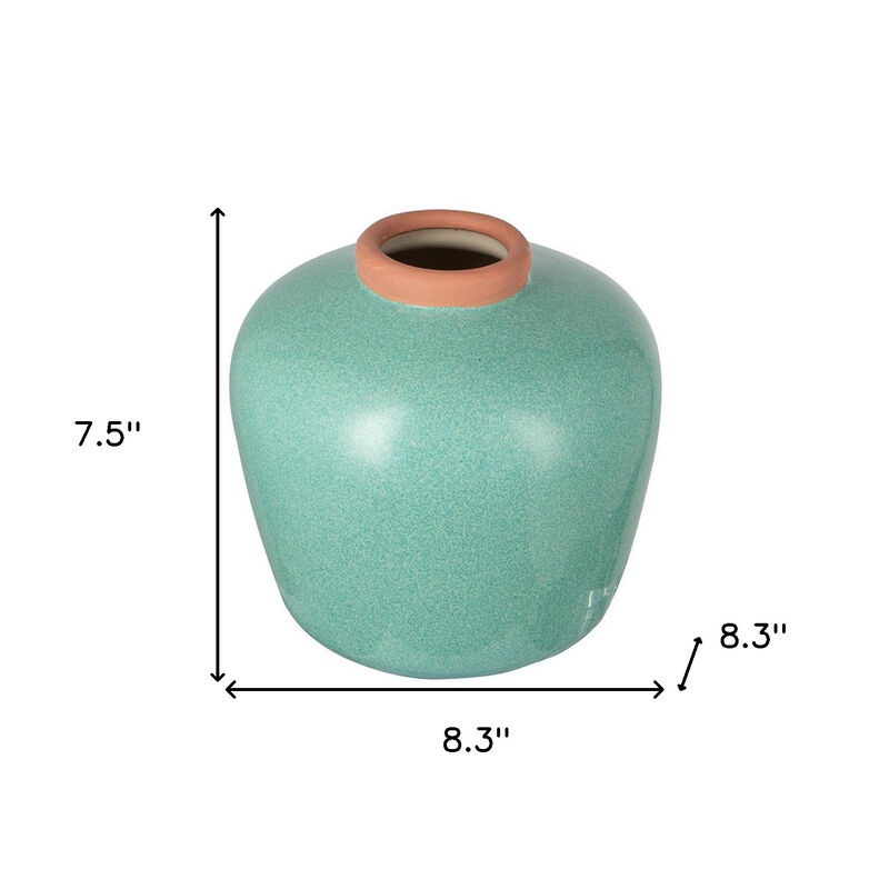 HomeRoots 8" Blue And Brown Mottled Ceramic Round Table Vase image number 6