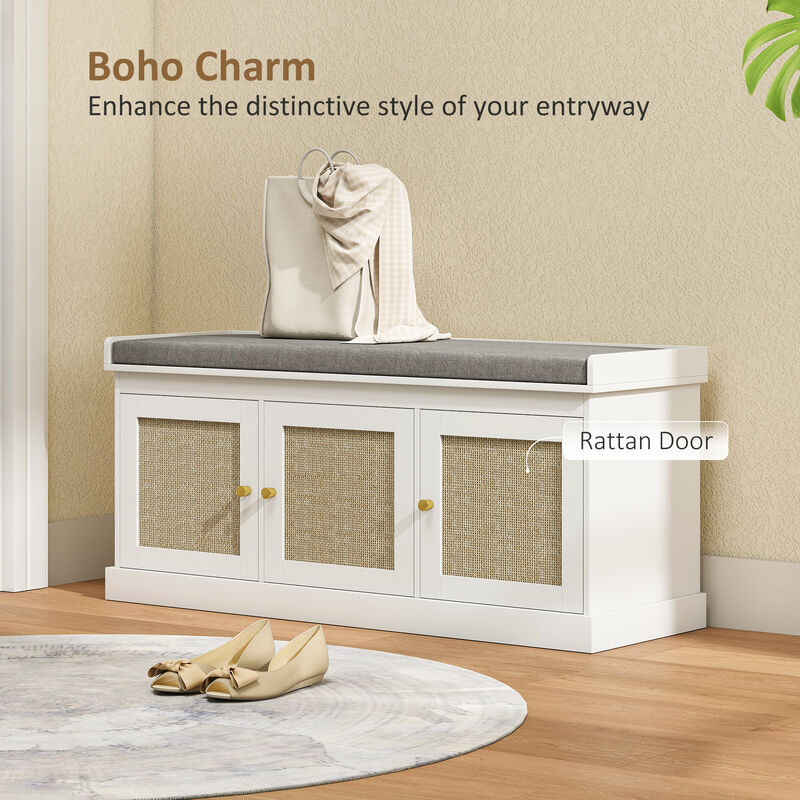 Hivvago Entryway Shoe Bench with Woven Doors and Shelves image number 3