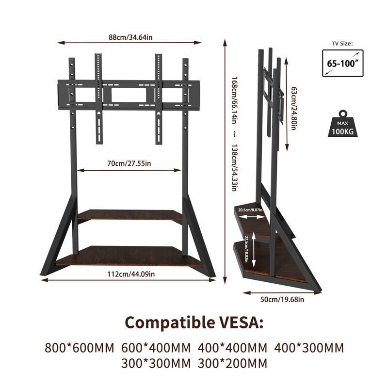 Floor TV Stand with 2-Tiers MDF Shelves Adjustable Height for 65-100 inch TVs image number 4