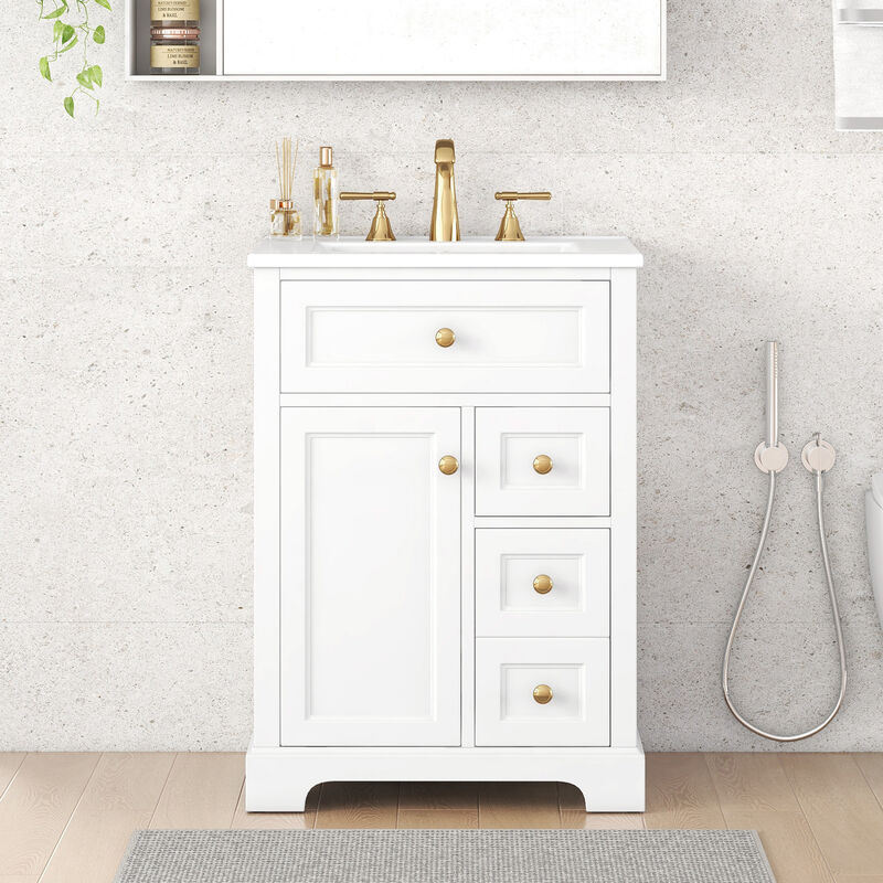 Merax Compact Bathroom Storage Vanity with Left Door Rack Cabinet & 2 Right Drawers image number 2
