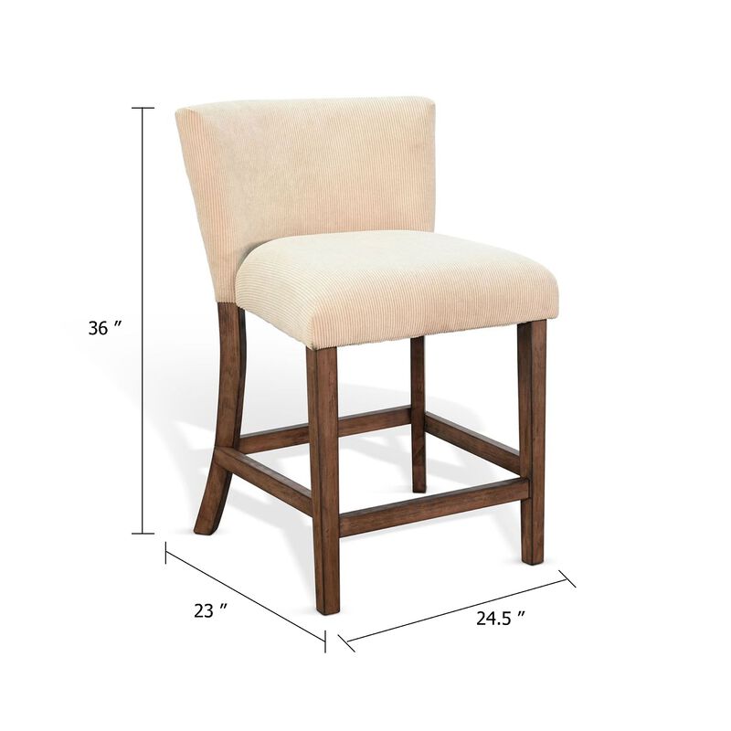 Giby Counter Stool Chair Set of 2, Beige, Dark Brown Solid Mahogany image number 5