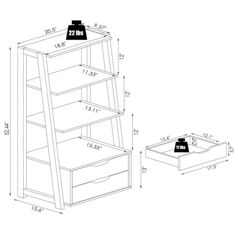 Hivago 4-Tier Ladder Bookshelf Storage Display with 2 Drawers