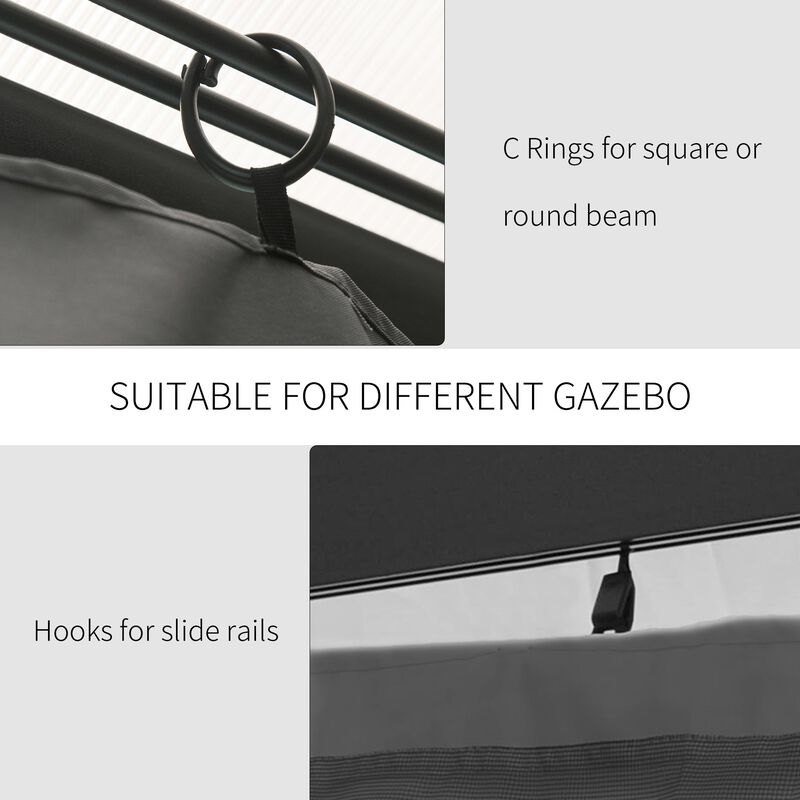 10' x 12' Universal Gazebo Sidewall Set with 4 Panels, Hooks/C-Rings Included for Pergolas & Cabanas, Grey