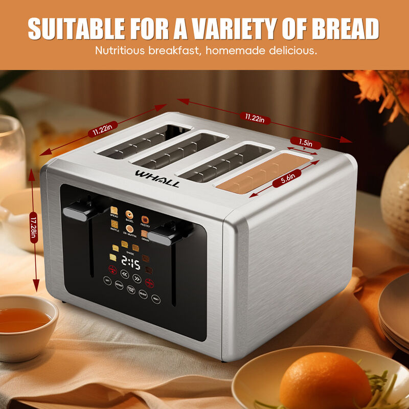 WHALLULTRA Toaster 4 Slice,Touchscreen Toaster with 6 Bread Types & 6 Shade Settings, Stainless Still 2 slice Toaster image number 4