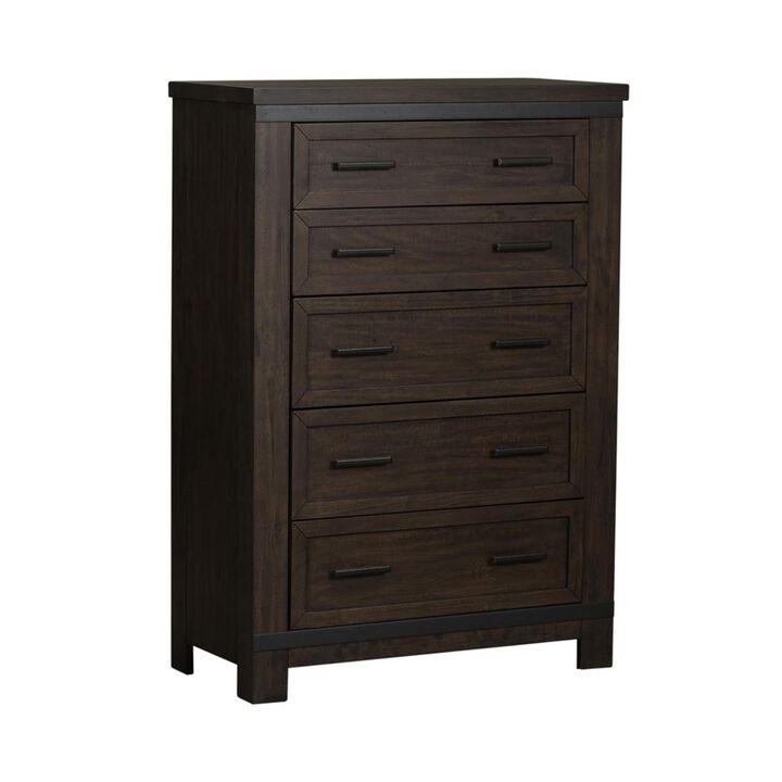 Liberty Furniture Thornwood Hills 5 Drawer Chest in Rock Beaten Brown w/ Saw Cuts