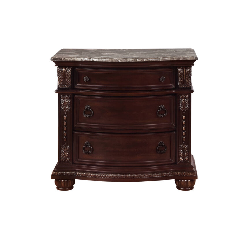 Streamdale 3-Drawer Nightstand with Marble Top in Rich Brown Cherry Finish image number 2
