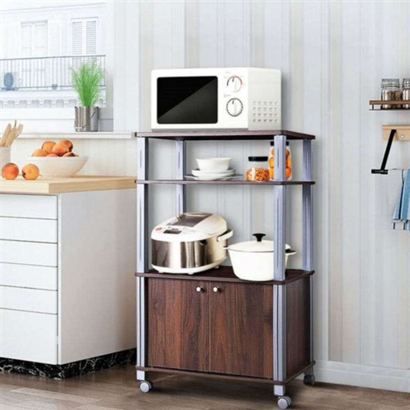 Kitchen Storage Baker’s Rack Cart on Wheels – 3-Tier Wood and Metal Design