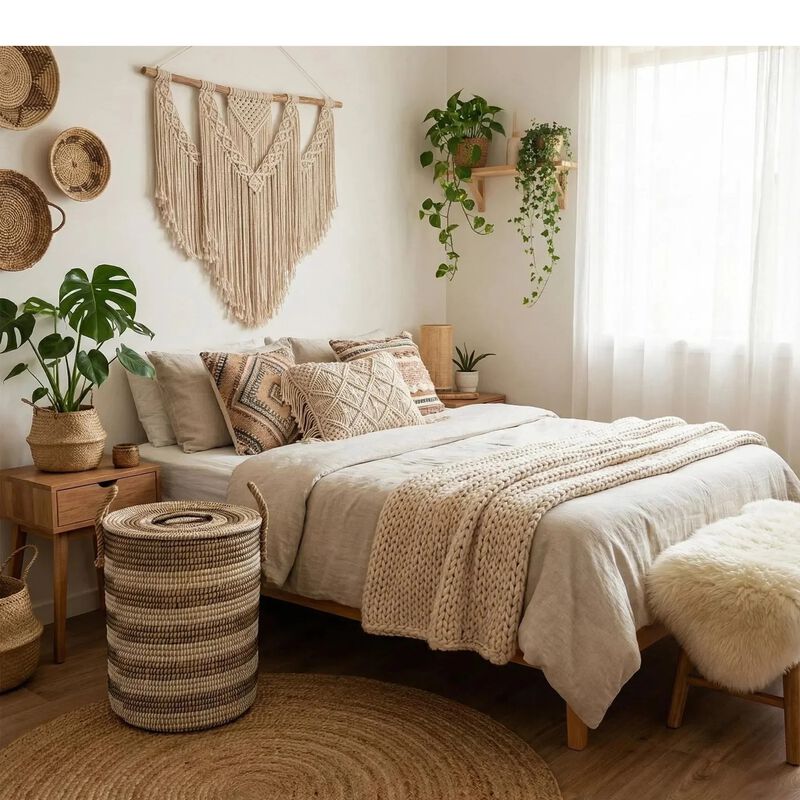 Kans Grass Cylindrical Laundry Basket with Handles & Lid image number 4