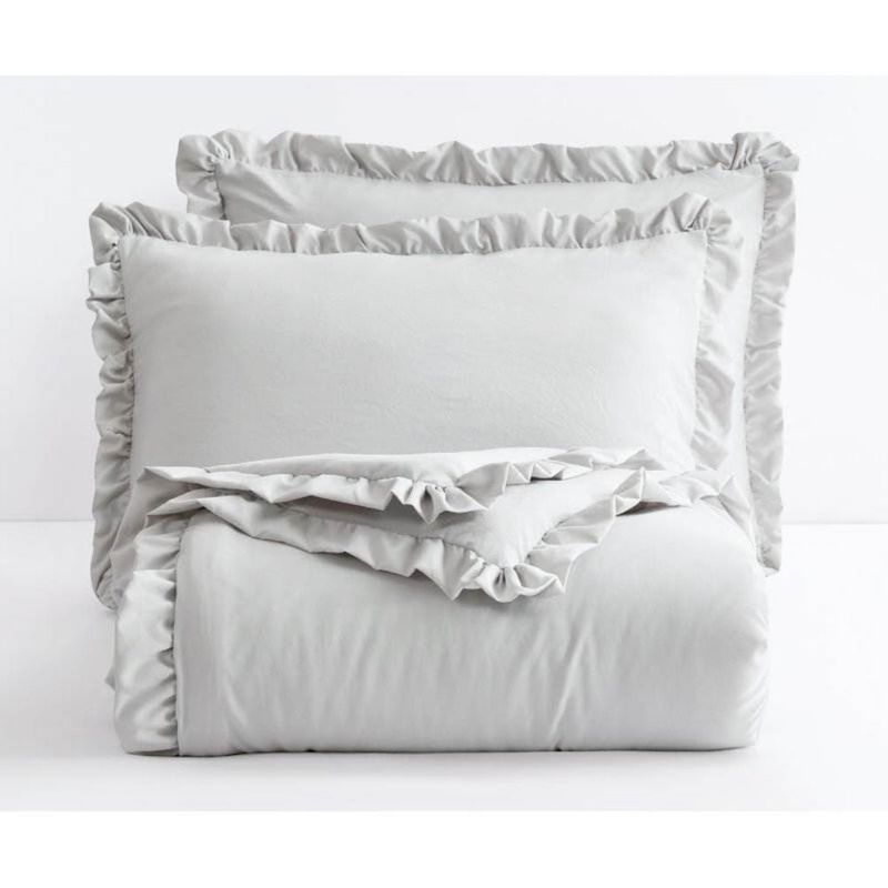 Hivvago King Oversized Grey Ruffled Edge Microfiber Comforter Set image number 2