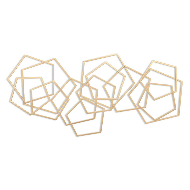 HomeRoots 24" X 48" Gold Metal Abstract Lines Hanging Dimensional Sculpture