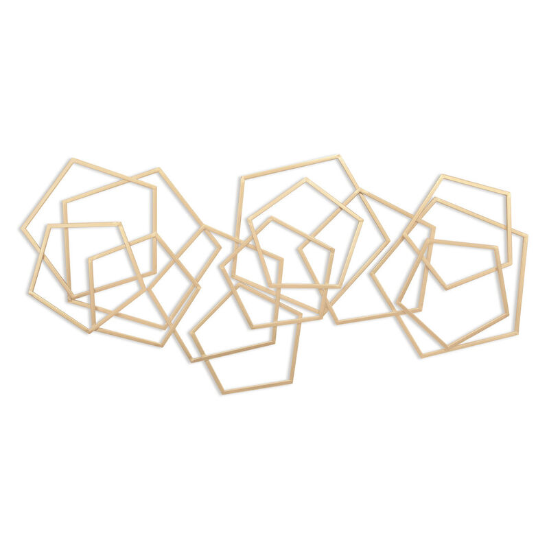 HomeRoots 24" X 48" Gold Metal Abstract Lines Hanging Dimensional Sculpture image number 0