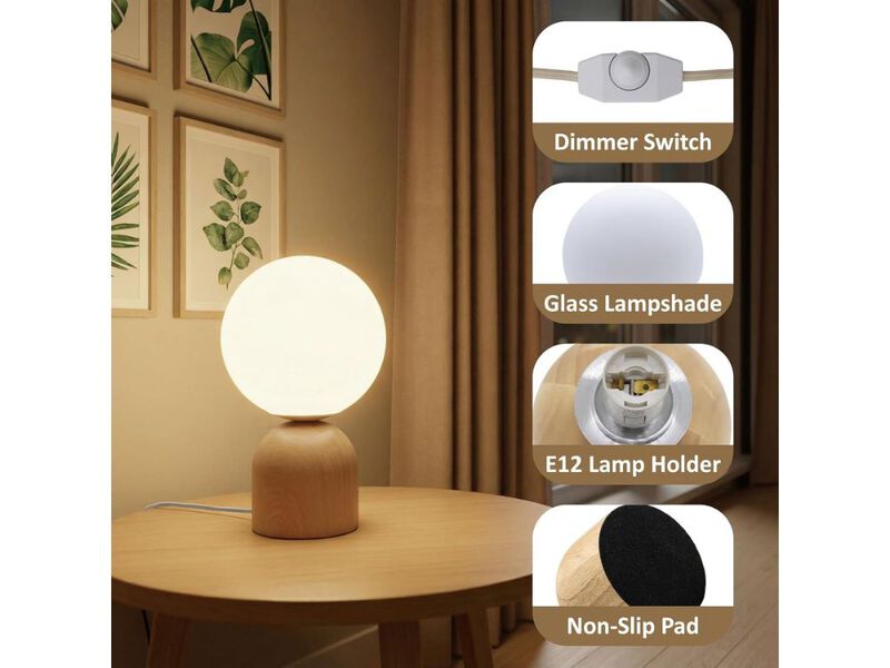 Solid Wood Table Lamp 10 Inch Dimmable Lamp with Glass Globe Shade image number 1
