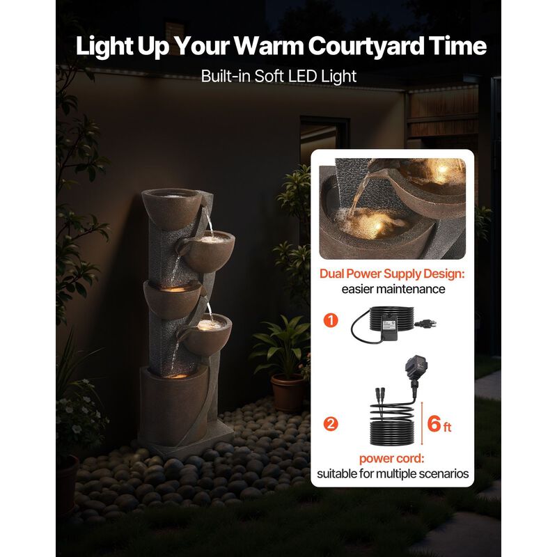 5-Tier Outdoor Water Fountain with LED Lights, Jar Cascading Garden Fountain image number 3