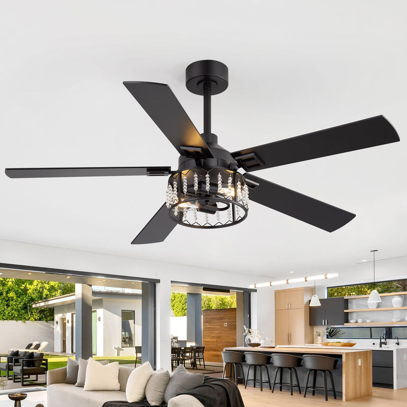 Breezary 52" Crystal Ceiling Fan with Lights, 2-Light E26 Base, DC Motor, 6-Speed Remote, Reversible Grain Blades, Quiet image number 9
