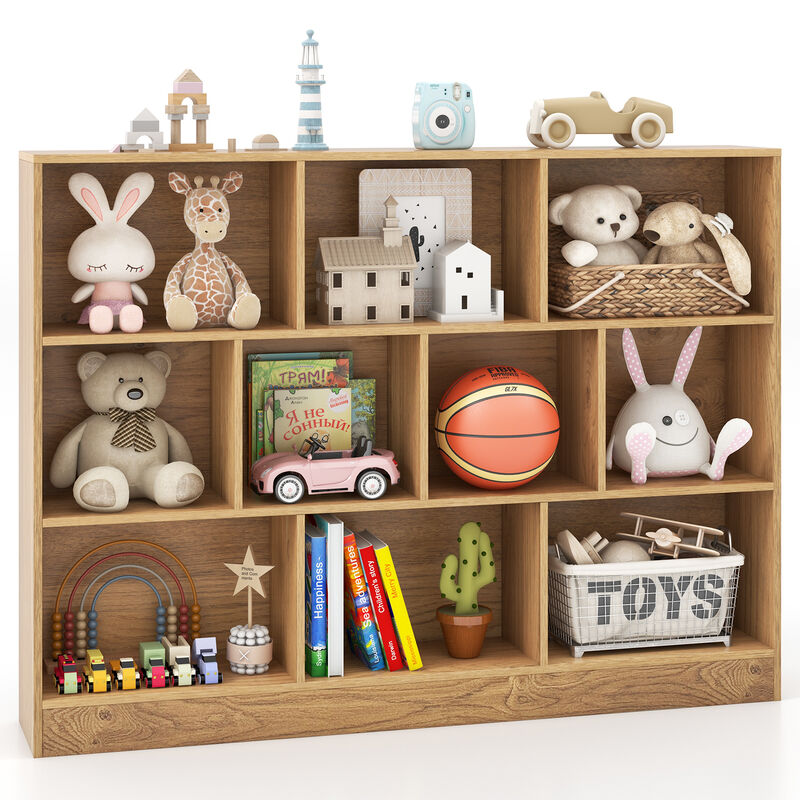Wooden Toy Storage Organizer with 10 Cubes for Classroom, Daycare, Nursery, or Kindergarten Organization