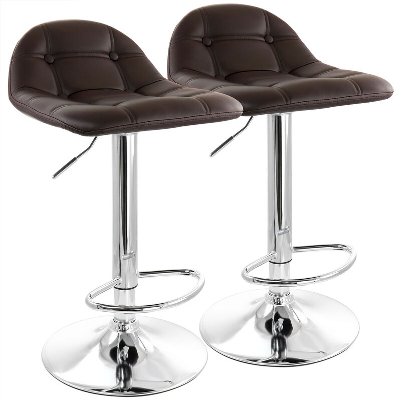 Elama 2 Piece Adjustable Faux Leather Bar Stool in Dark Brown with Chrome Base