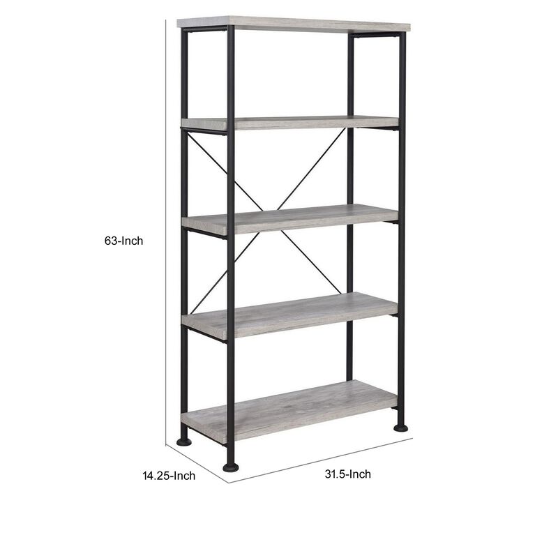 Sophisticated Wood and Metal Open Bookcase, Gray