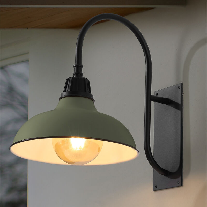 Stanley Farmhouse Industrial Indoor/Outdoor Iron LED Gooseneck Arm Outdoor Sconce