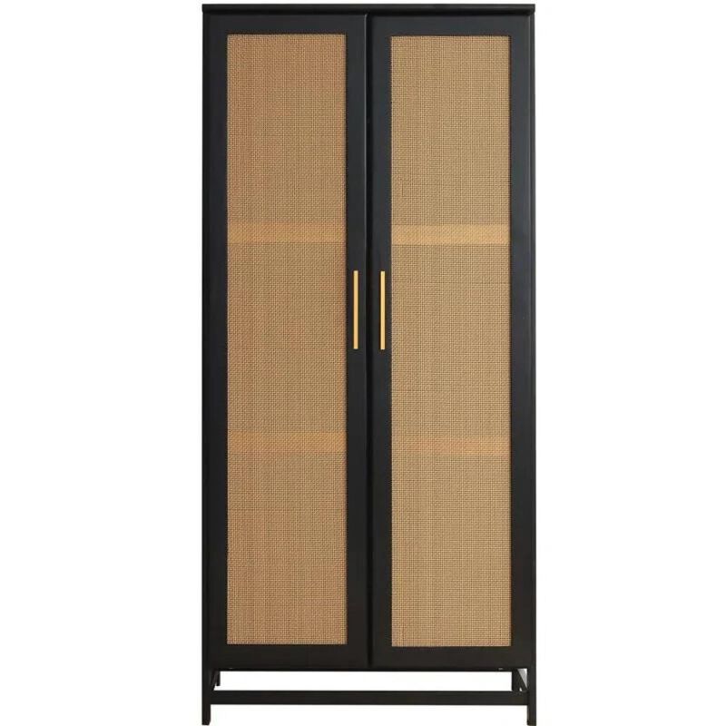 Woodpeckers Furniture And Mattress Solid Wood Armoire with Rattan Doors (Black)