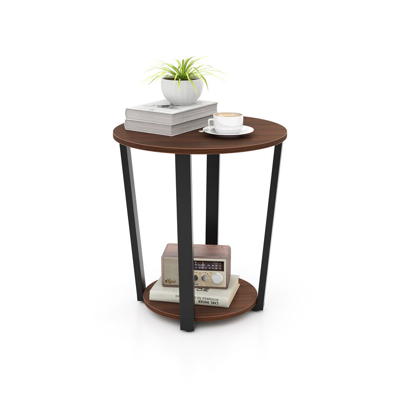 Round End Table with Open Shelf and Metal Frame for Living Room or Bedroom Storage image number 0