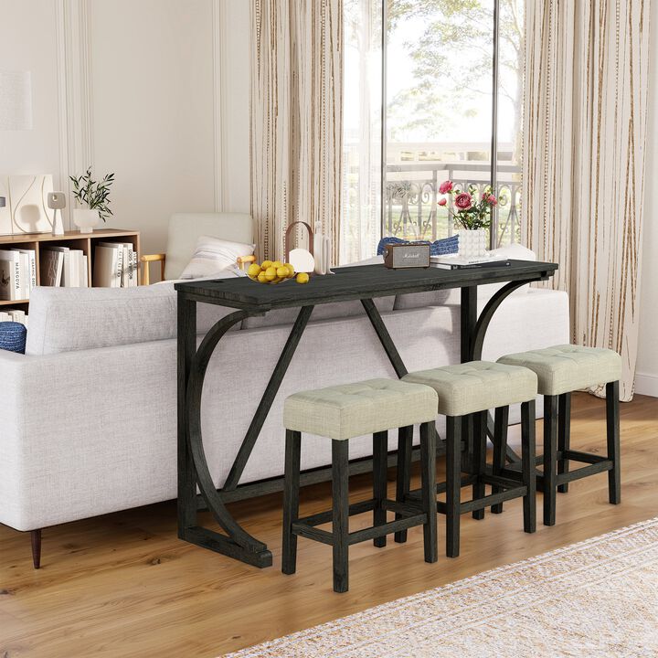 4-Piece Bar Table and Chairs Set Tall Dining Table with Upholstered Bar Stool for Living Room Kitchen