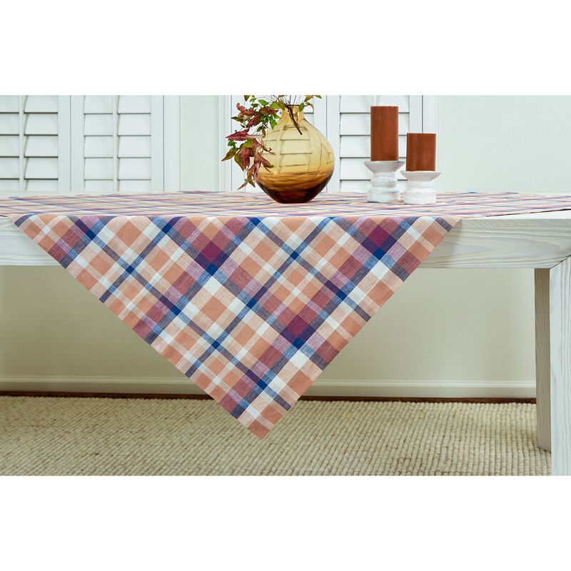 Solino Home Fall Flavors Madras 100% Linen Table Throw &ndash; Handcrafted, Machine Washable, Perfect for Holiday and Everyday Dining