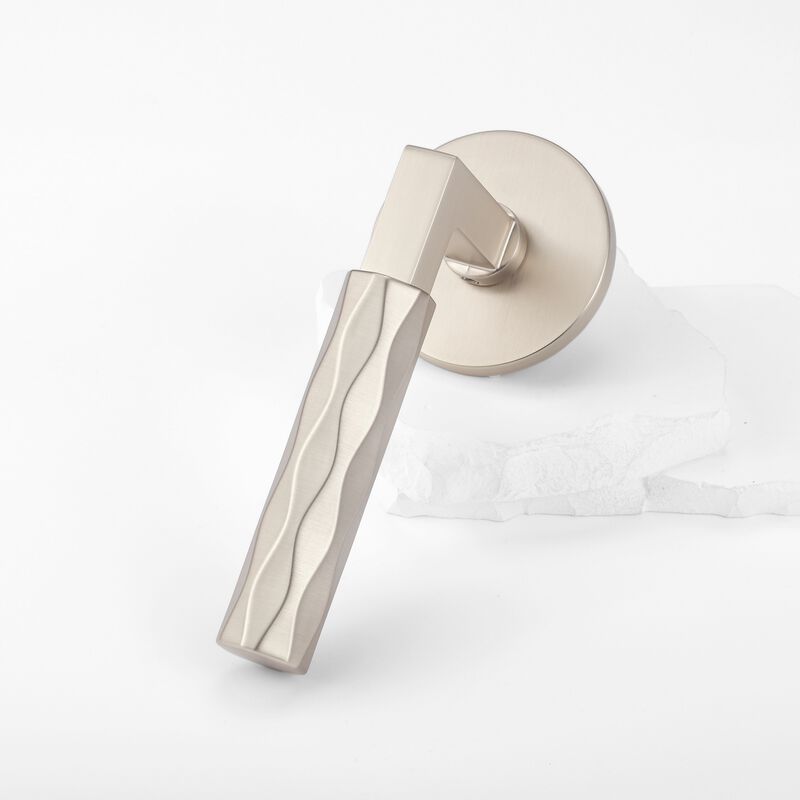 Hailey Satin Nickel Modern Double Dummy Interior Door Handle with Round Rosette and Concealed Screws image number 4