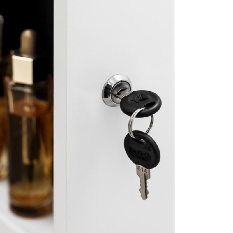 Wall-Mounted Jewelry Cabinet with Lock, PVC Film Finish & Fitting Mirror