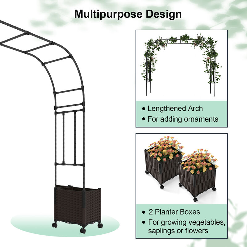 Mobile Garden Arch Trellis with Planter Boxes and Lockable Wheels