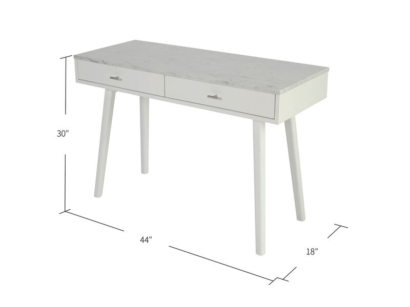 Viola 44"L x 18"W x 30"H Rectangular Italian Carrara White Marble Writing Desk with Legs