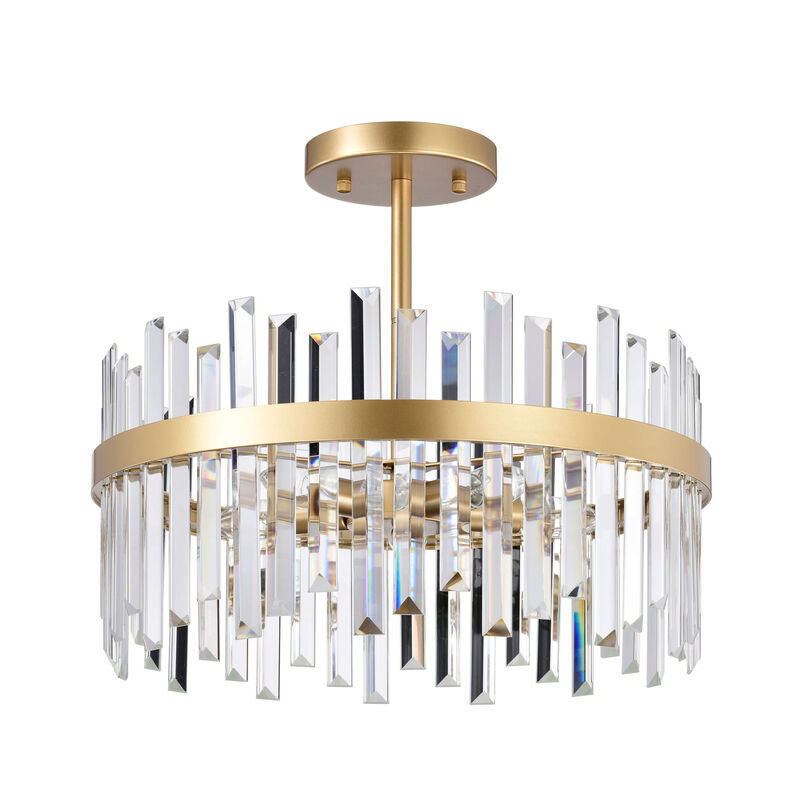 Ariel 18.5" 5-light Matte Warm Brass Finish Drum Crystal Prism Flush Mount image number 0