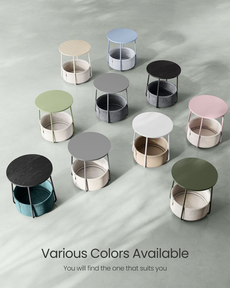 Bedside End Table with Fabric Bin &ndash; Small Accent Table with Storage Basket for Books, Blankets or Remotes