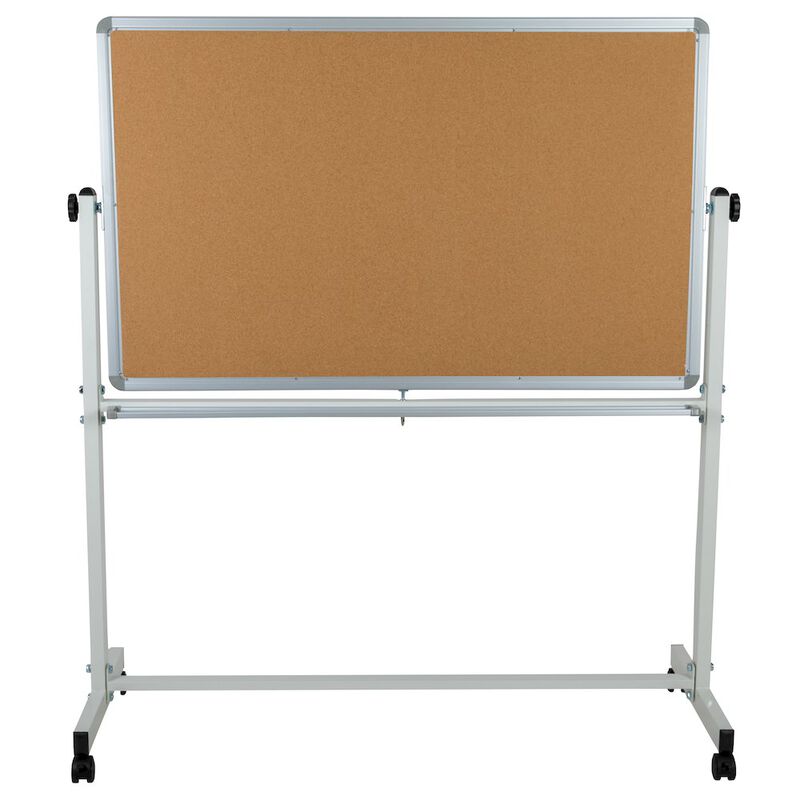Flash Furniture 53"W x 59"H Reversible Mobile Cork Bulletin Board and White Board with Pen Tray image number 4