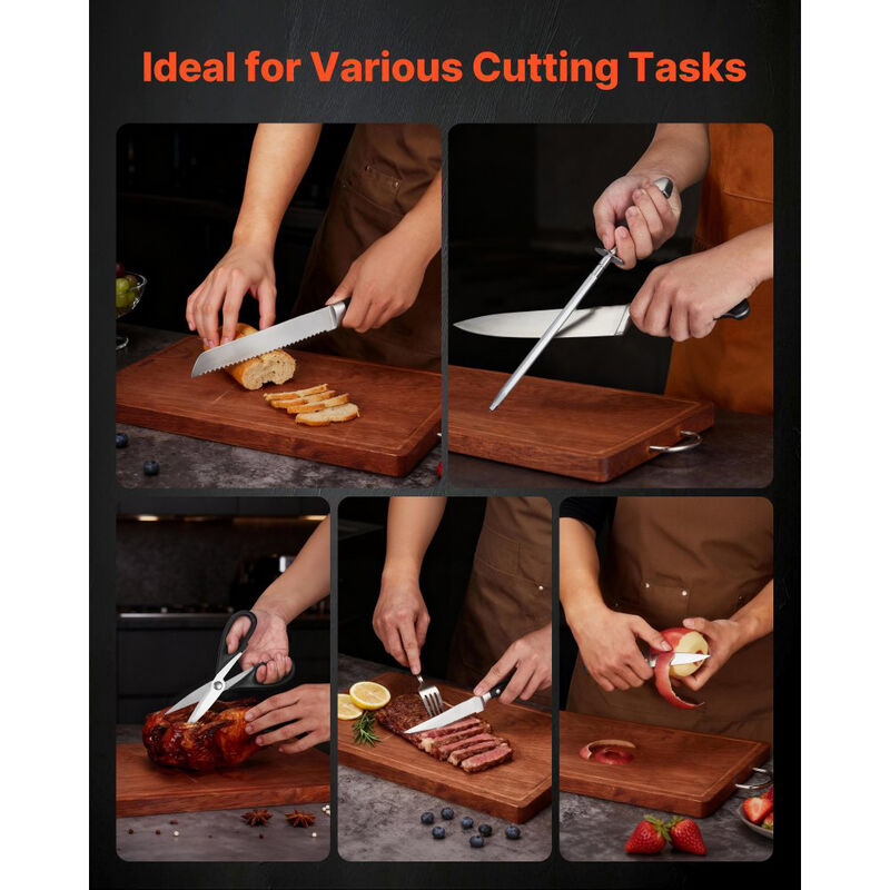 15 Piece Kitchen Knife Set with Block and Sharpener, High Carbon Stainless Steel Cutlery image number 4