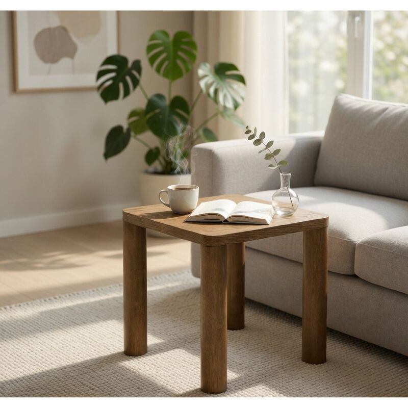 Givy Square Accent Side End Table, Pillar-Style Legs, Brown Oak 22 Inch image number 8