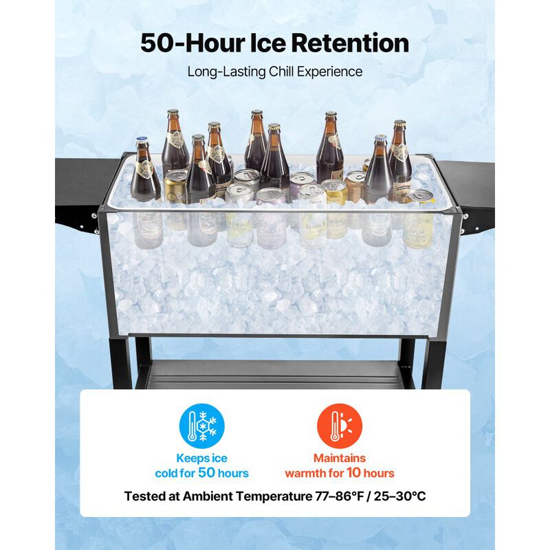 80QT Rolling Ice Chest Cooler Cart with Side Shelves and Bottle Opener image number 6