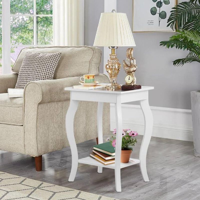 Hivvago Stylish Nightstand End Table in White Wood Finish - Set of 2