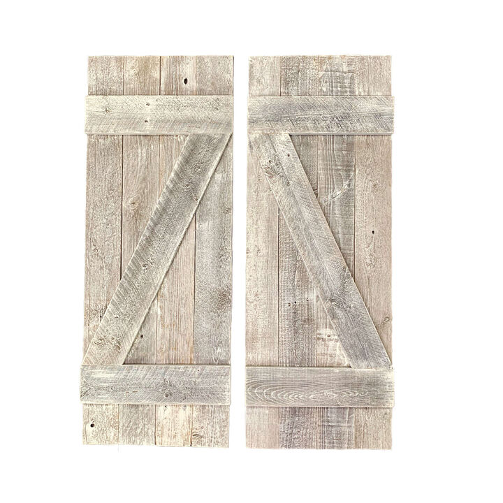 HomeRoots Set Of Two Rustic Weathered Grey Wood Decorative Window Shutters