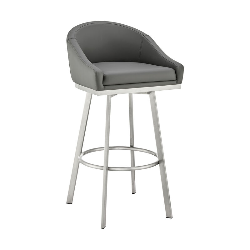 Noran Swivel Stool in Brushed Stainless Steel with Black Faux Leather