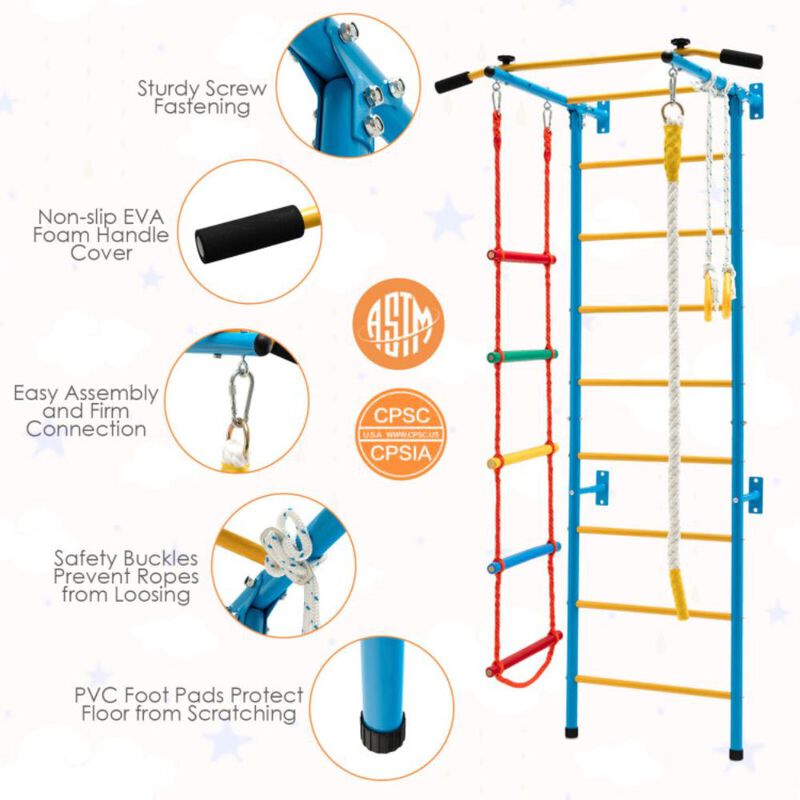 Hivvago 7 In 1 Kids Indoor Gym Playground Swedish Wall Ladder for Solid Wall