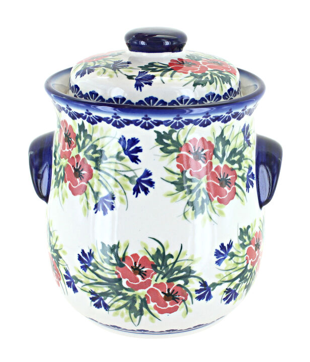 Blue Rose Polish Pottery Cherry Red Boquet Cookie Jar