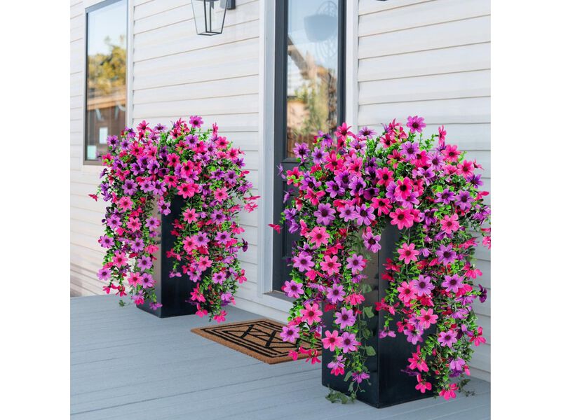 4 Piece Purple Artificial Hanging Eucalyptus Flowers Outdoor Garden Porch Decor image number 1