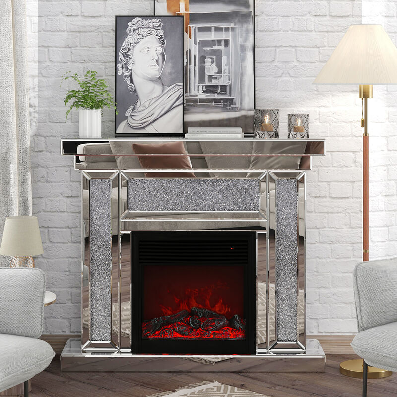Streamdale Acrylic Diamond Mirror Mantelpiece with Electric Heater