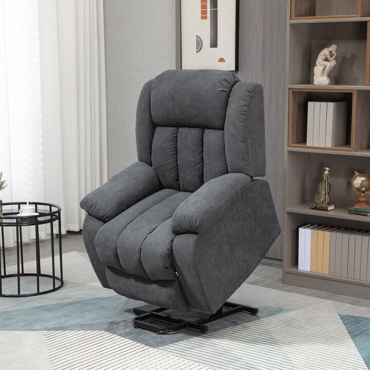 Power Lift Chair, Big and Tall with Massage, Linen Fabric Upholstered Recliner Sofa Chair with Remote Control, Side Pockets, Grey