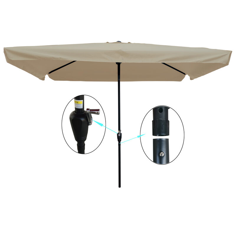 10 x 6.5ft Rectangular Patio Umbrella Outdoor Market Umbrellas with Crank and Push Button Tilt for Garden Swimming Pool Market