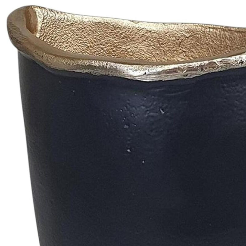 HomeRoots 8" Black And Gold Cast Aluminum Oval Table Vase image number 2