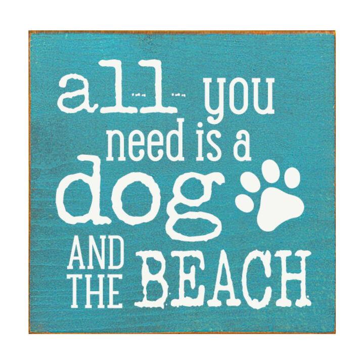 Wooden Dog Lover Beach Sign for Coastal Wall and Shelf Home Decor