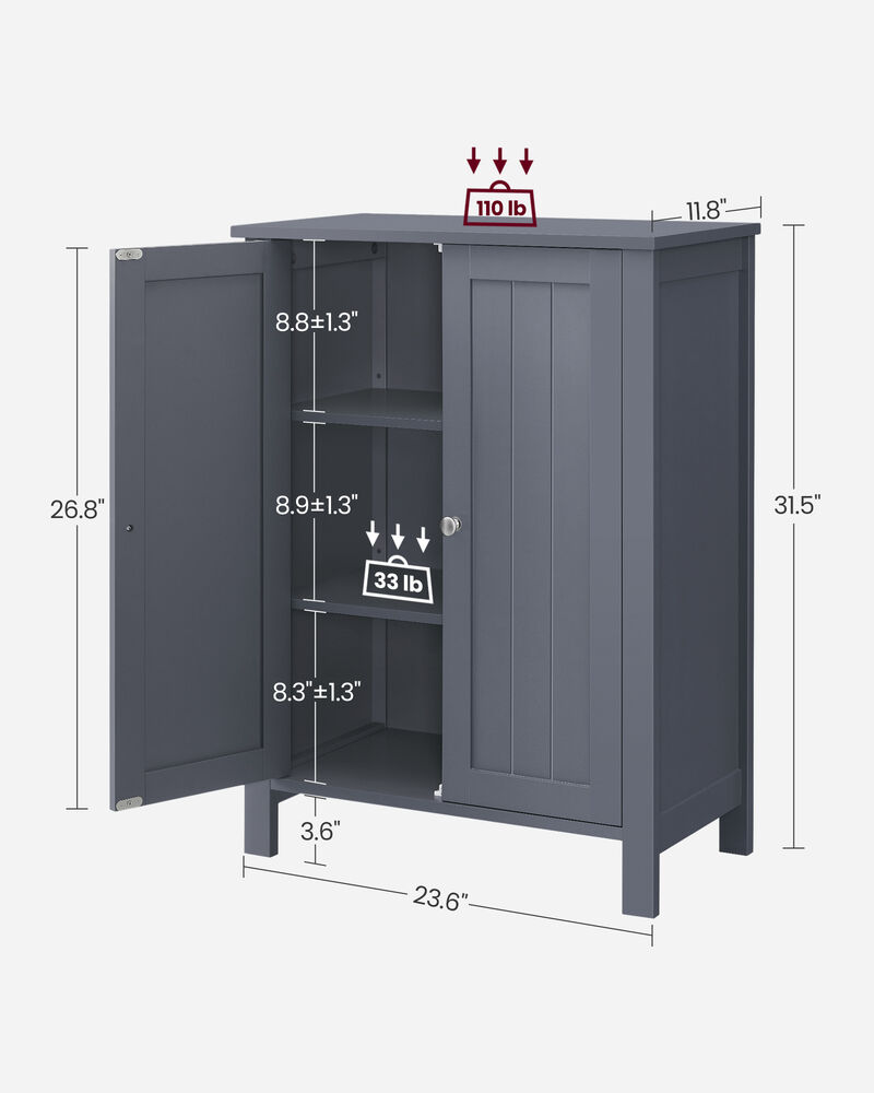Bathroom Floor Storage Cabinet with Double Door Adjustable Shelf