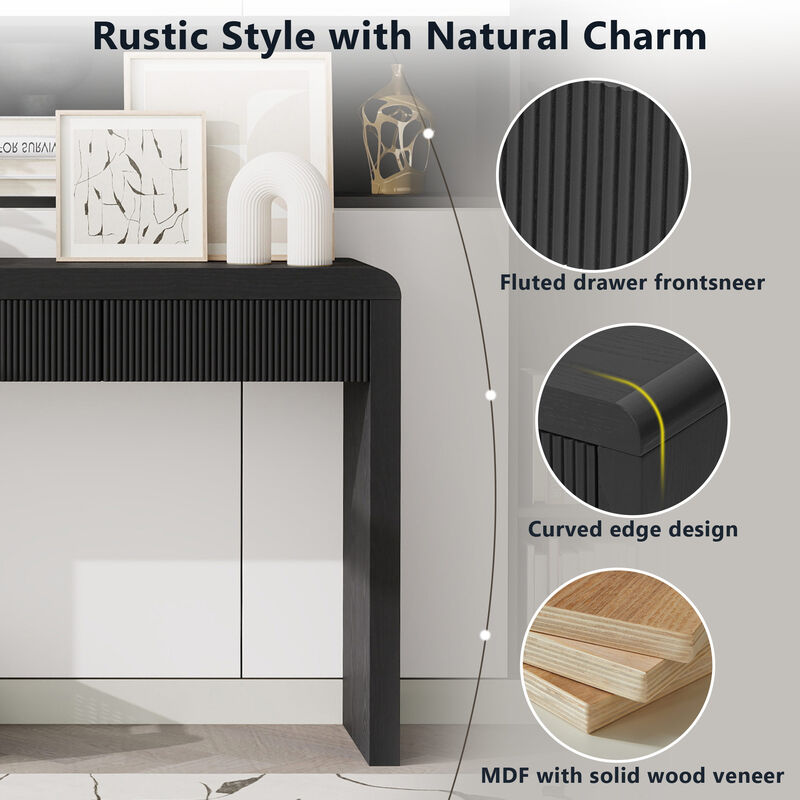 Merax Rustic Console Table with 3 Fluted Drawers image number 4